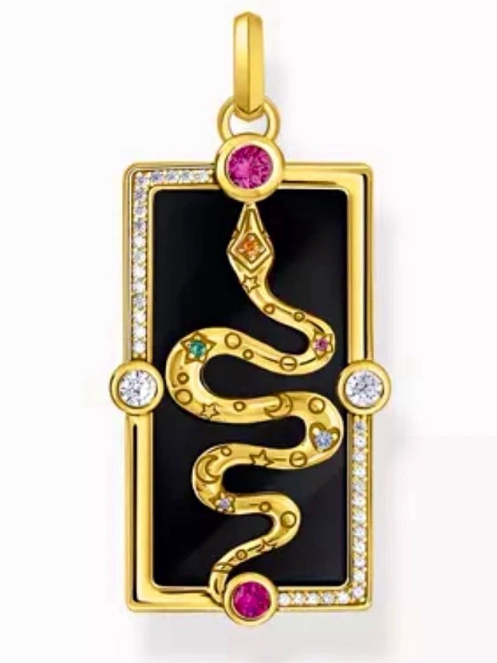 18 k Gold Plated Snake Onyx Pendant with Pink and Multicolor Stones